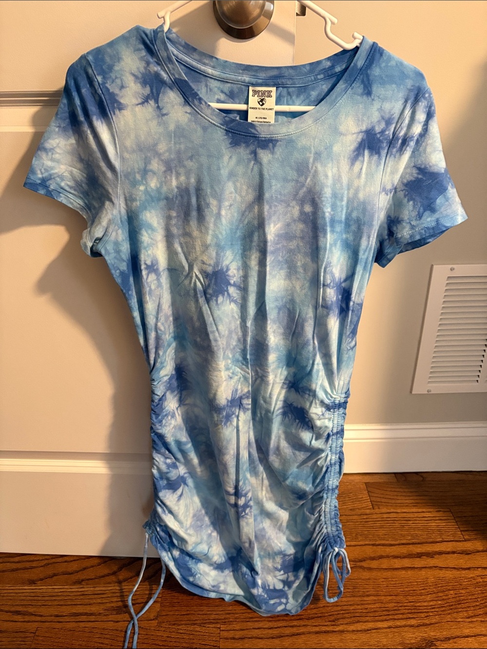 PINK Victoria's Secret Blue Tie-Dye Short Sleeve Ruched Dress